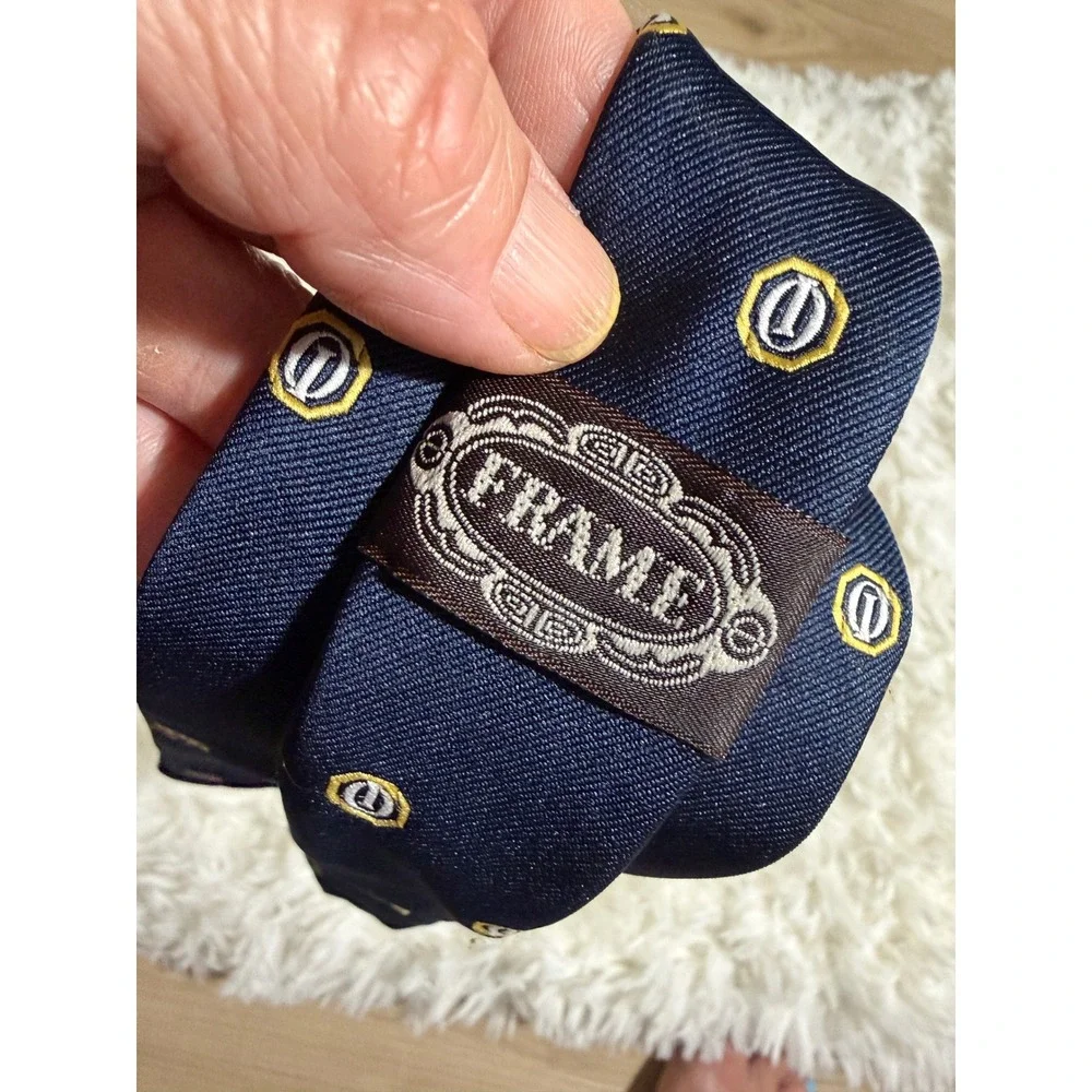 Frame Tie Navy Blue One Size Mens Geometric Logo Pattern Formal Accessory